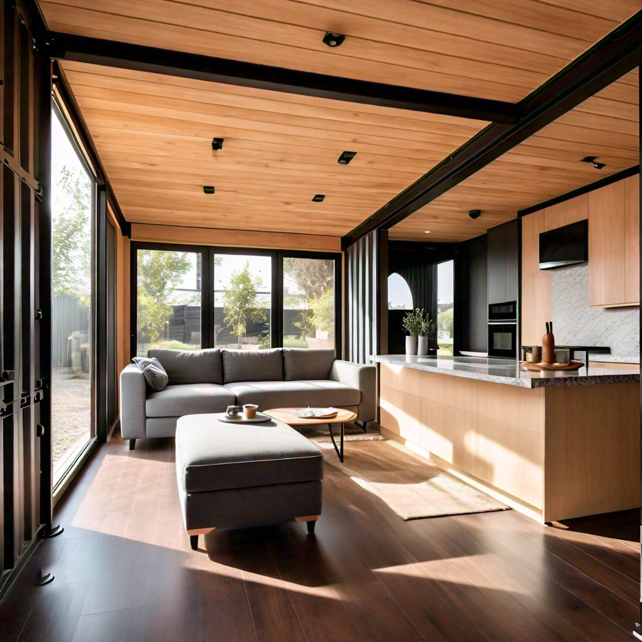 Inside Modern looking Container Home